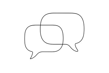 Continuous line drawing of two overlapping speech bubbles for dialogue and conversation