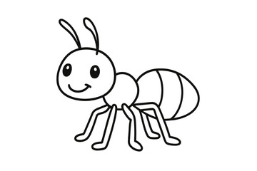 Cute smiling cartoon ant character black and white outline for children coloring activity