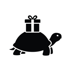 Turtle carrying gift box slow delivery concept surprise present cute animal isolated on white background