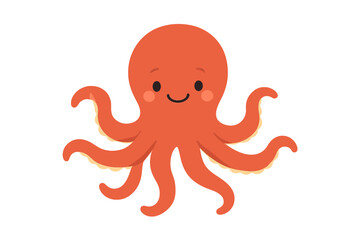 Cheerful orange octopus marine animal mascot with a wide smile and wavy arms