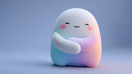 Cute character hugging pillow with pastel gradient colors and rounded minimal details for sleep health stress relief article concept wellness relaxation comfort and mental wellbeing theme.