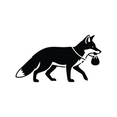 Black fox carrying bag vintage illustration woodland creature isolated on white background