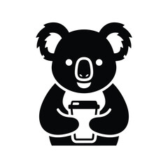 Cute koala holding coffee cup cartoon animal illustration isolated on white background