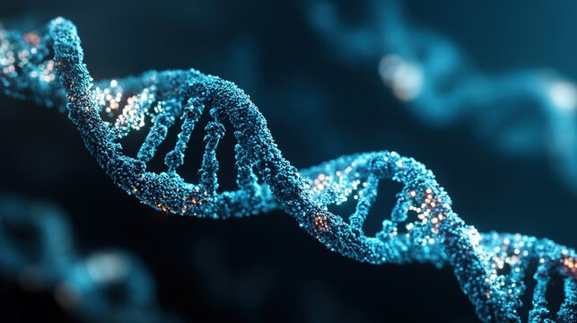 DNA double helix structure visualization, fluorescently labeled gene fragments, dark blue scientific background, high-precision molecular biology schematic --v 7.0 --style raw --ar 16:9