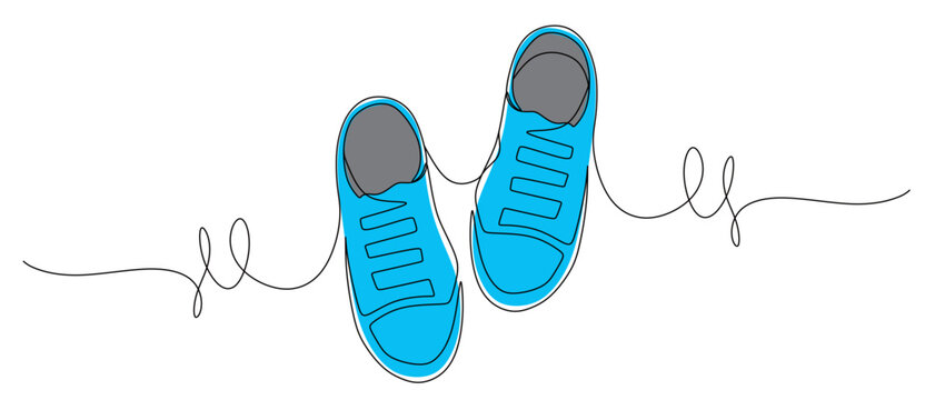 Continuous line art of a pair of men's shoes with curved lines. Stylish and modern concept in clothing. This image is for a shoe store banner. Vector illustration with attractive colors.