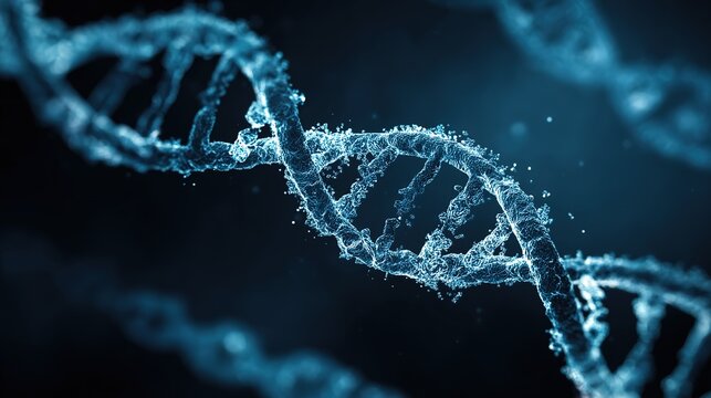 DNA double helix structure visualization, fluorescently labeled gene fragments, dark blue scientific background, high-precision molecular biology schematic --v 7.0 --style raw --ar 16:9