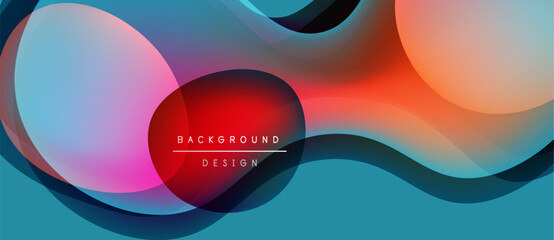 Abstract fluid shapes, vibrant colors blend. Modern design, dynamic composition, smooth gradients create visual interest. Background element.