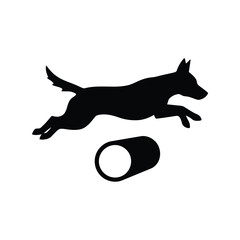 Dog jumping over agility hoop pet training canine sport active animal silhouette isolated on white background