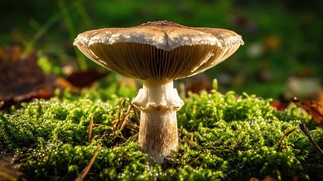 Dynamic time lapse footage capturing the fascinating process of a mushroom rapidly unfurling its cap and growing over a short period. evolutionary perspective