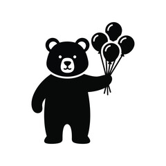 Cute black bear holding balloons illustration party animal celebration graphic isolated on white background