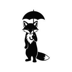Cute fox holding umbrella illustration animal character weather protection whimsical art isolated on white background