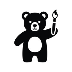 Cute teddy bear holding paintbrush artist creative drawing isolated on white background