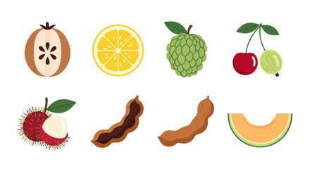 Assortment of fresh fruits vibrant colors and isolated on white