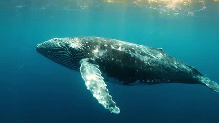 The powerful, awe inspiring moment of a whale's tail fluke rising above the ocean surface against a dramatic, untouched natural seascape. surface action