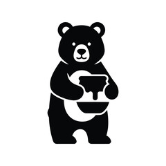 Black bear holding honey pot vector illustration sweet food icon forest animal graphic isolated on white background