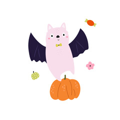 Adorable Dancing Bat on Pumpkin &ndash; Cute Halloween Illustration