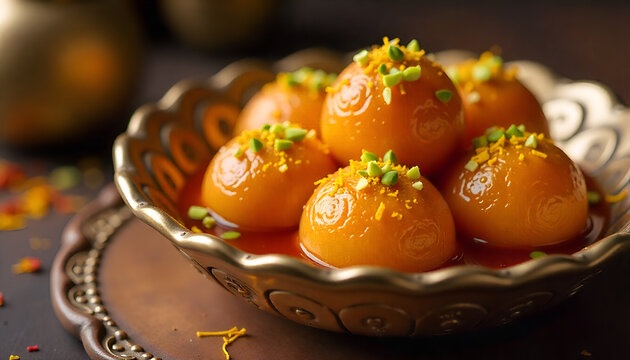 Authentic Indian Sweet Dish Vector Art: Gulab Jamun, Traditional Mithai Dessert for Diwali Festival