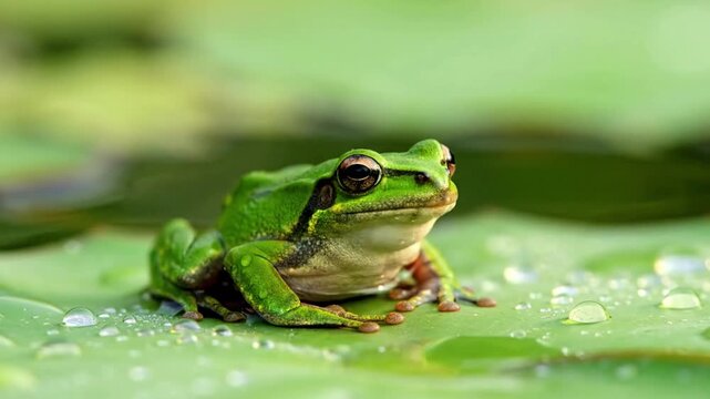 Detailed macro videography highlighting the unique textures of a frog's moist, glistening skin and the intricate patterns of its natural surroundings, emphasizing organic beauty and biological complex