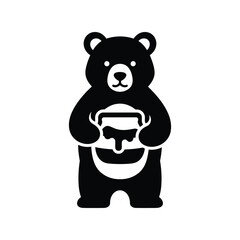 Black bear holding honey pot vector illustration sweet food wild animal icon isolated on white background