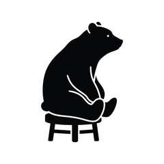 Black bear sitting on stool silhouette wild animal graphic isolated on white background