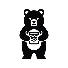 Black bear holding honey jar vector illustration cute animal graphic sweet food icon isolated on white background
