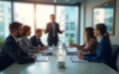 Blur office meeting blurred background with business people working group in boardroom discussion, executive seminar or professional training in enterprise. High quality. High quality