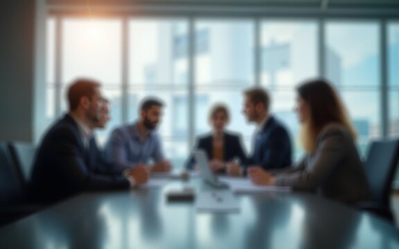 Blur office meeting blurred background with business people working group in boardroom discussion, executive seminar or professional training in enterprise. High quality. High quality