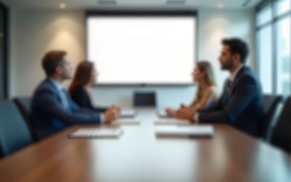Office blur meeting room blurred background of blurry boardroom presentation with work desk for business discussion, corporate conference, enterprise seminar.Suitable for corporate and business theme