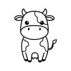 Standing Cow,Simple Black and White Cartoon Coloring Page