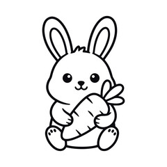 Bunny Holding Carrot,Cute Cartoon Line Art Coloring Page