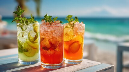 Fototapeta premium Vibrant summer drinks mixing tropical cocktails for a relaxed beach experience