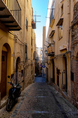 Fototapeta premium Old buildings and streets of Cefalu, Sicily, Italy, Mediterranean, Europe. Winter time