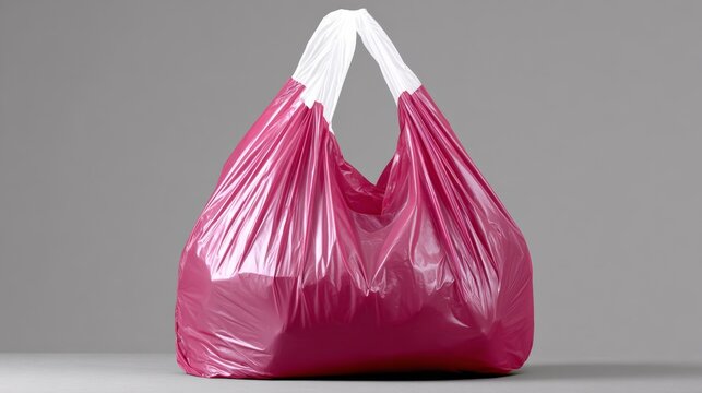 Large pink plastic bag filled with various items, showcasing its versatility and functionality, ideal for waste disposal or storage, emphasizing eco-friendly practices and convenience in everyday life