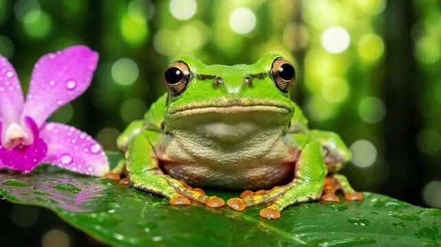 Exploring the serene beauty of a mossy forest floor or wetland, where an amphibian is perfectly camouflaged, illustrating its mastery of natural concealment.