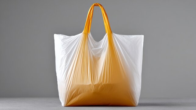 Large reusable shopping bag made of plastic, featuring a vibrant orange bottom and white top, displayed against a minimalist gray background, emphasizing eco-friendly shopping practices