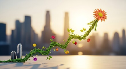 Plakat Plant arrow with flower against city skyline view