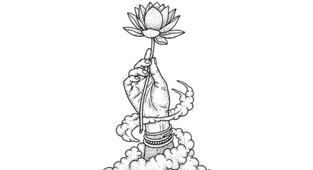 Vector illustration of a hand holding a lotus flower
