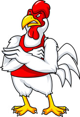 Strong Muscular Chicken Mascot Standing Proud