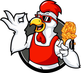 Smiling Chicken Character Offering Tasty Fried Food