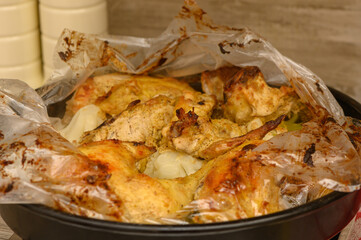 Steamed-Baked Chicken and Vegetables in Oven Bag