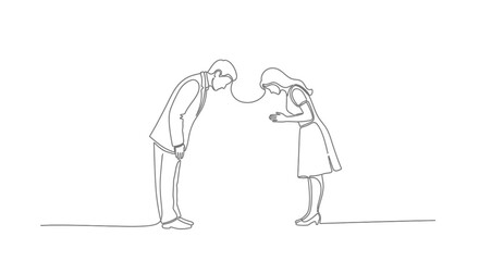 Conceptual illustration of telepathy between a man and a woman in line art style conveying unseen