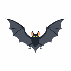 Cartoon illustration of a cute black bat with wings spread on white background