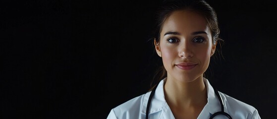 Cheerful young female physician in medical attire