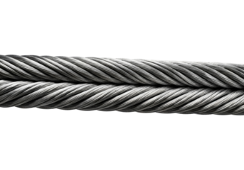 Double Reinforced Steel Cable for Machinery and Engineering, Cut Out, Clipping Path, Isolated on a Transparent PNG Background.