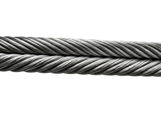 Double Reinforced Steel Cable for Machinery and Engineering, Cut Out, Clipping Path, Isolated on a Transparent PNG Background.