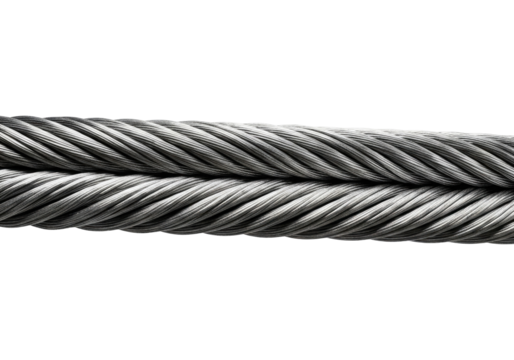 Double Reinforced Steel Cable for Machinery and Engineering, Cut Out, Clipping Path, Isolated on a Transparent PNG Background.