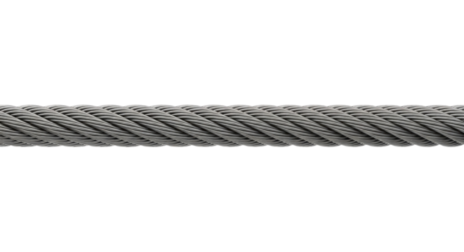 Metal Wire Rope for Industrial, Cut Out, Clipping Path, Isolated on a Transparent PNG Background.