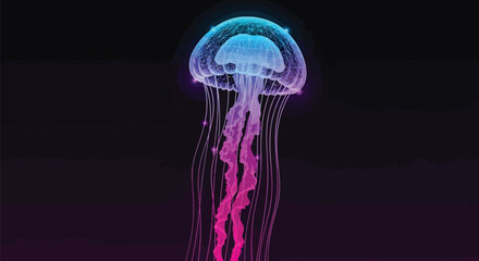 Neon jellyfish in deep sea