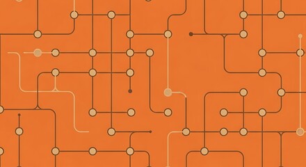 Obraz premium Abstract Orange Circuit Board Network with Interconnected Nodes and Lines.