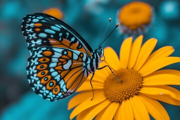 Monarch butterfly resting on a bright yellow daisy close-up macro shot vibrant nature scene